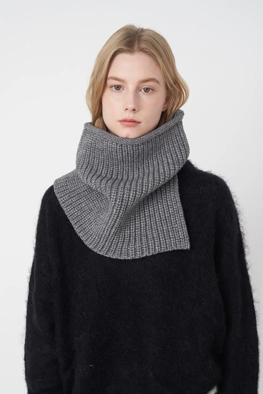 Slit Pullover Knit Scarf Dark Gray One Size