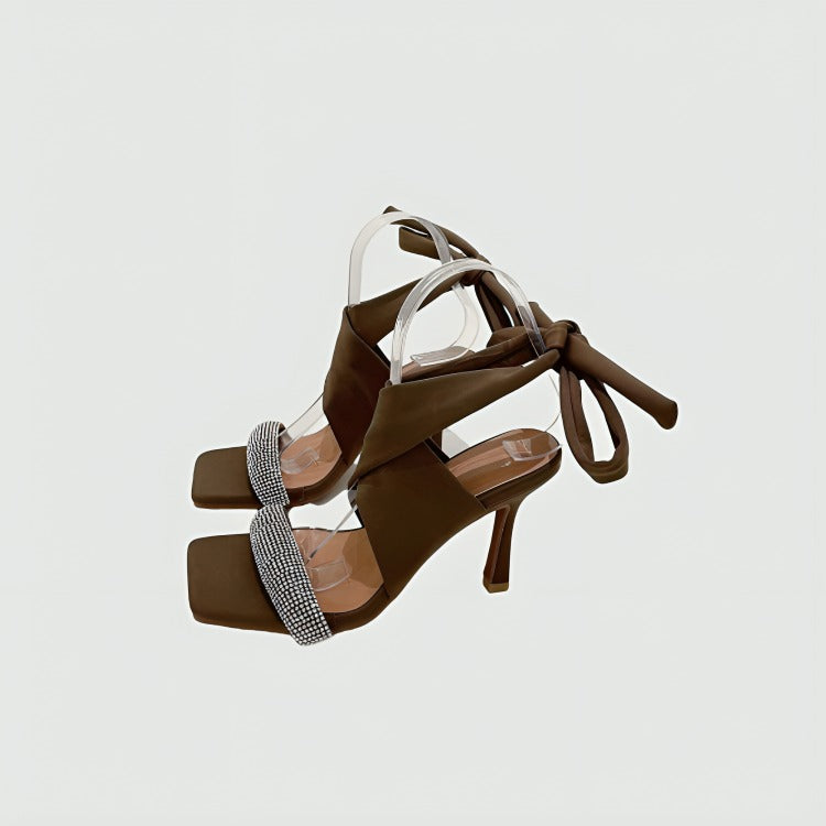 ankle strap peep toe sandals khaki