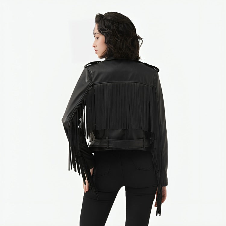 faux leather moto jacket women's