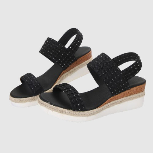 comfortable low wedge sandals Black