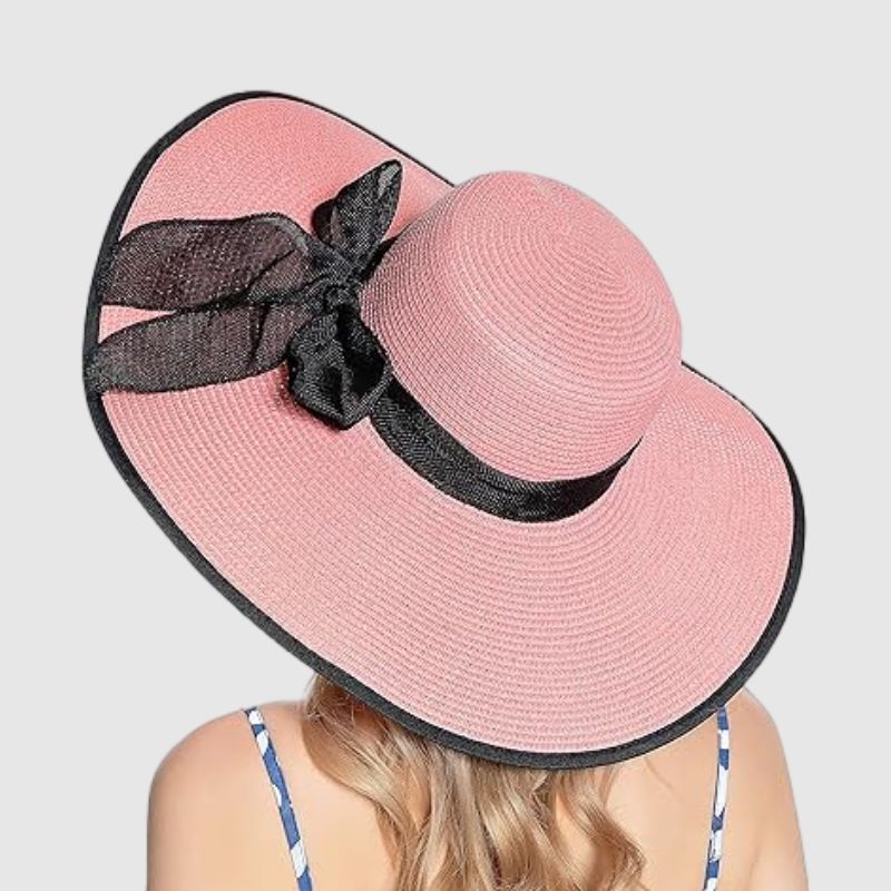 straw hat with black ribbon