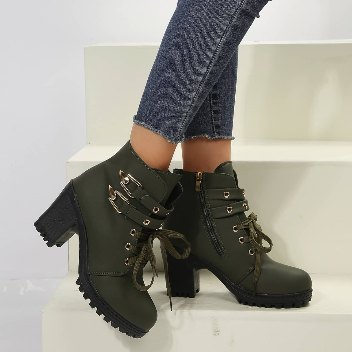 women's chunky heel combat boots