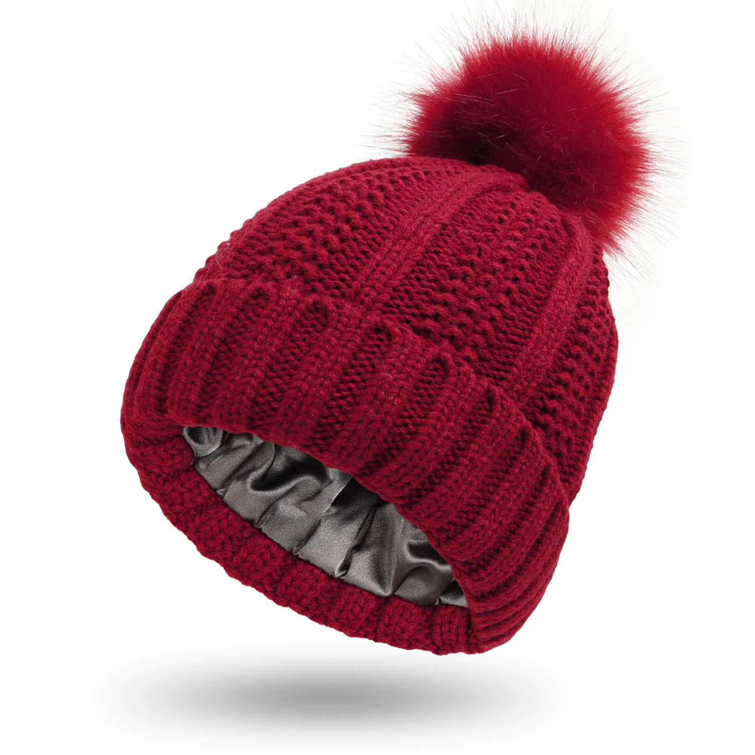 women's winter pom pom hats Red One size