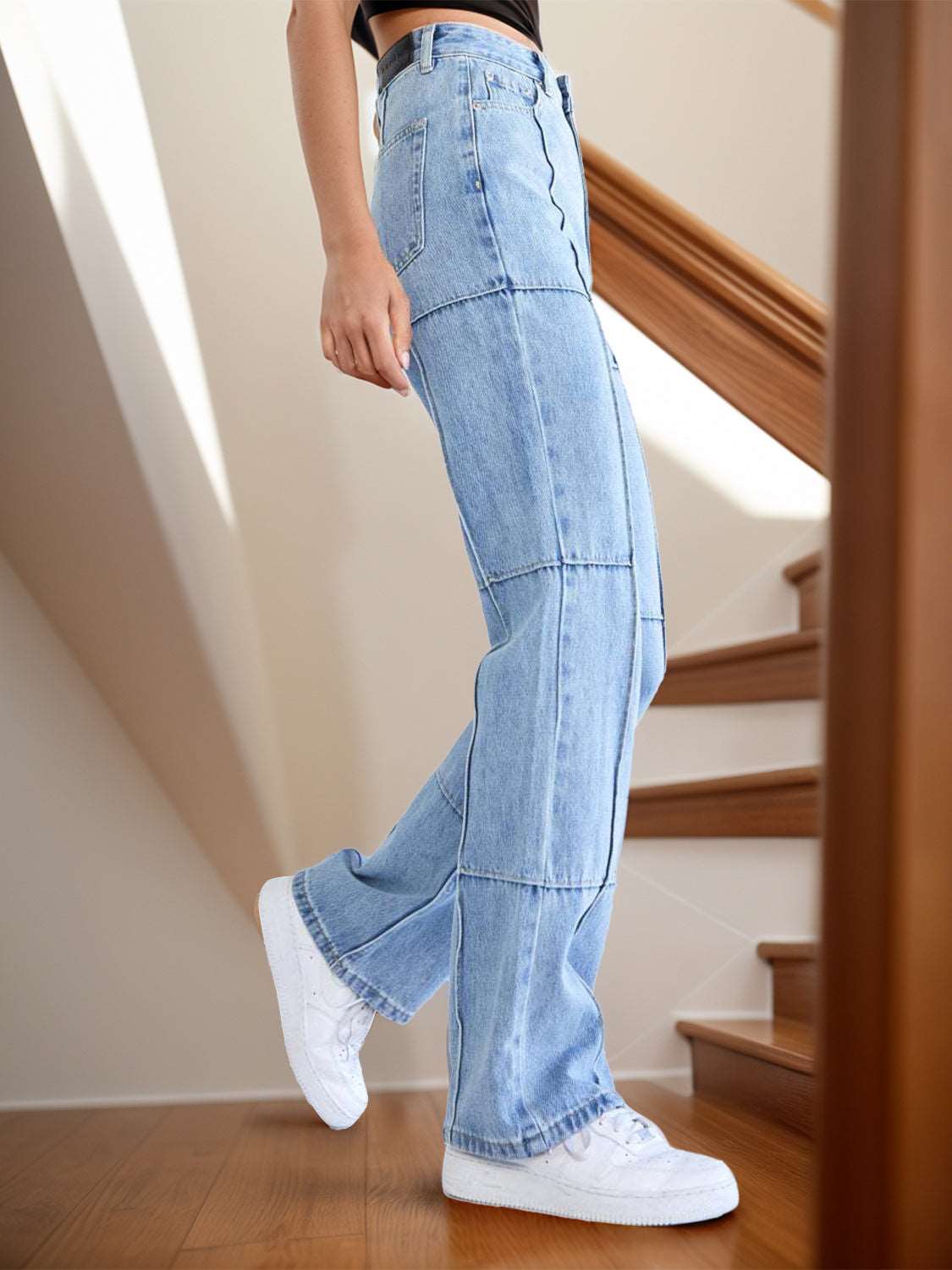 high waisted straight leg jeans