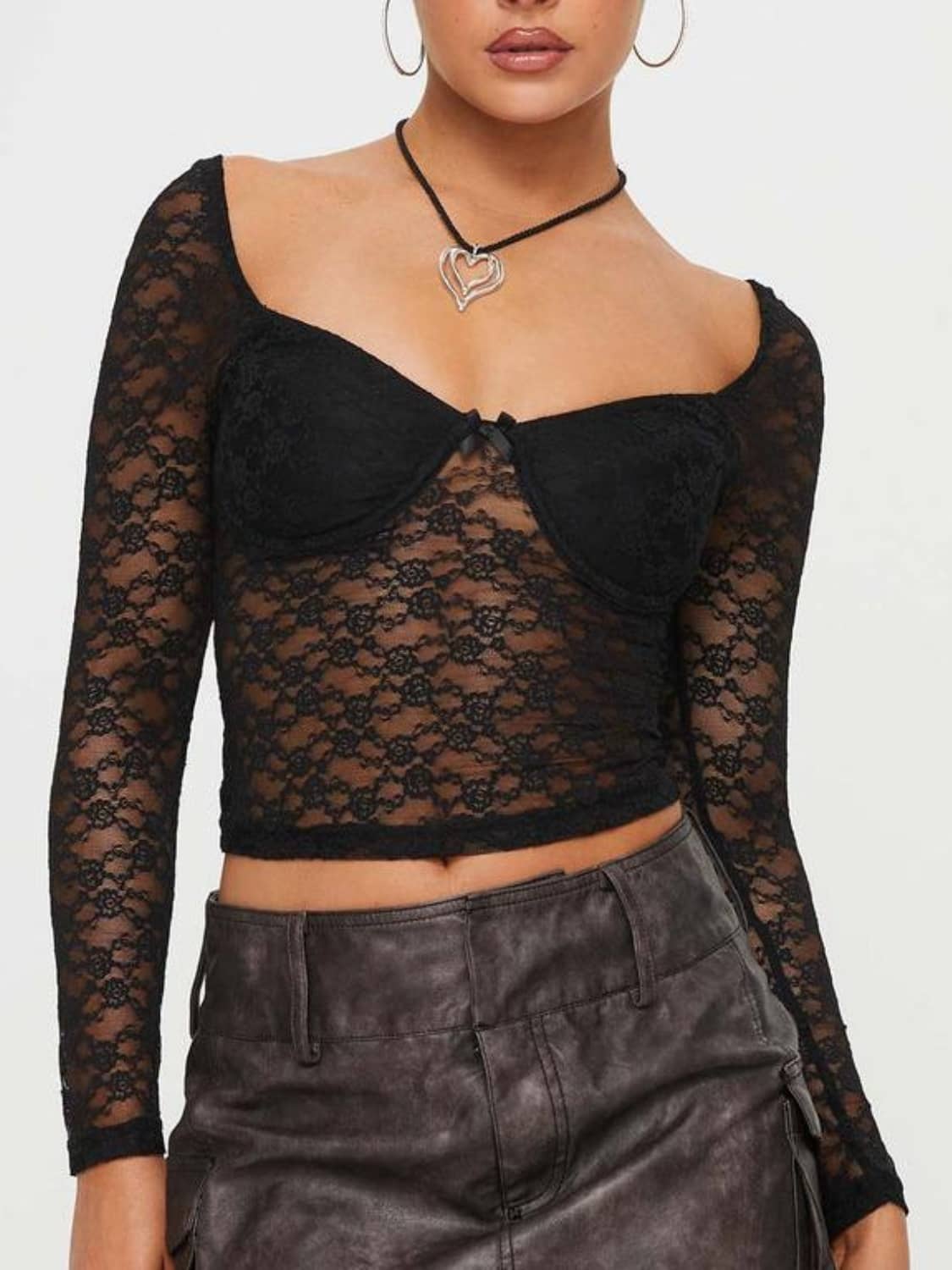 black long sleeve lace top