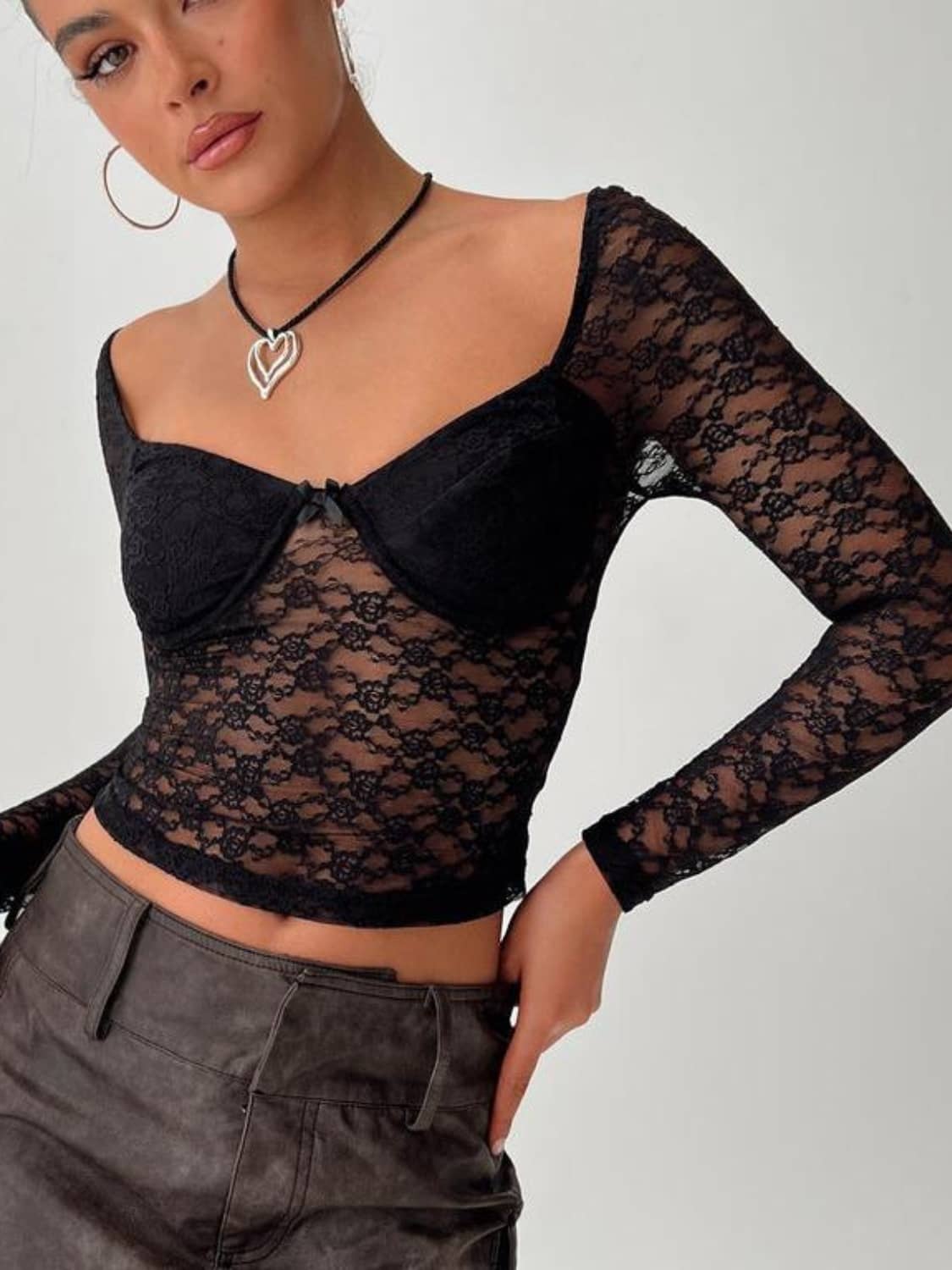 black long sleeve lace top