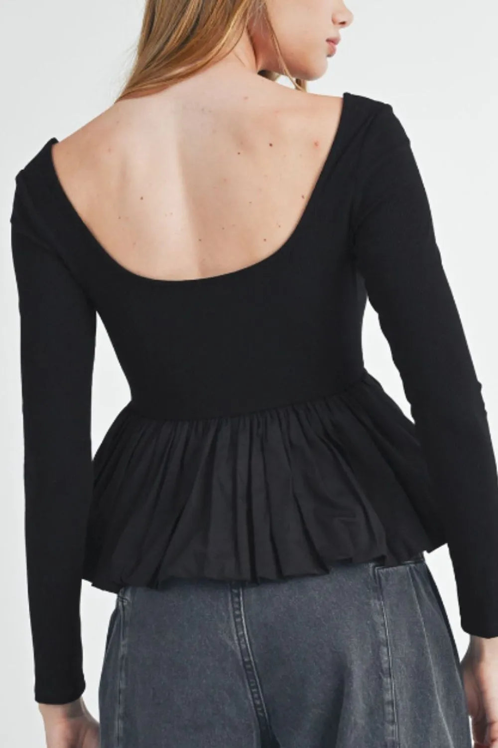 black long sleeve peplum top