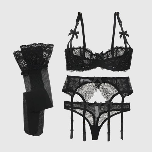 bow lingerie set Black