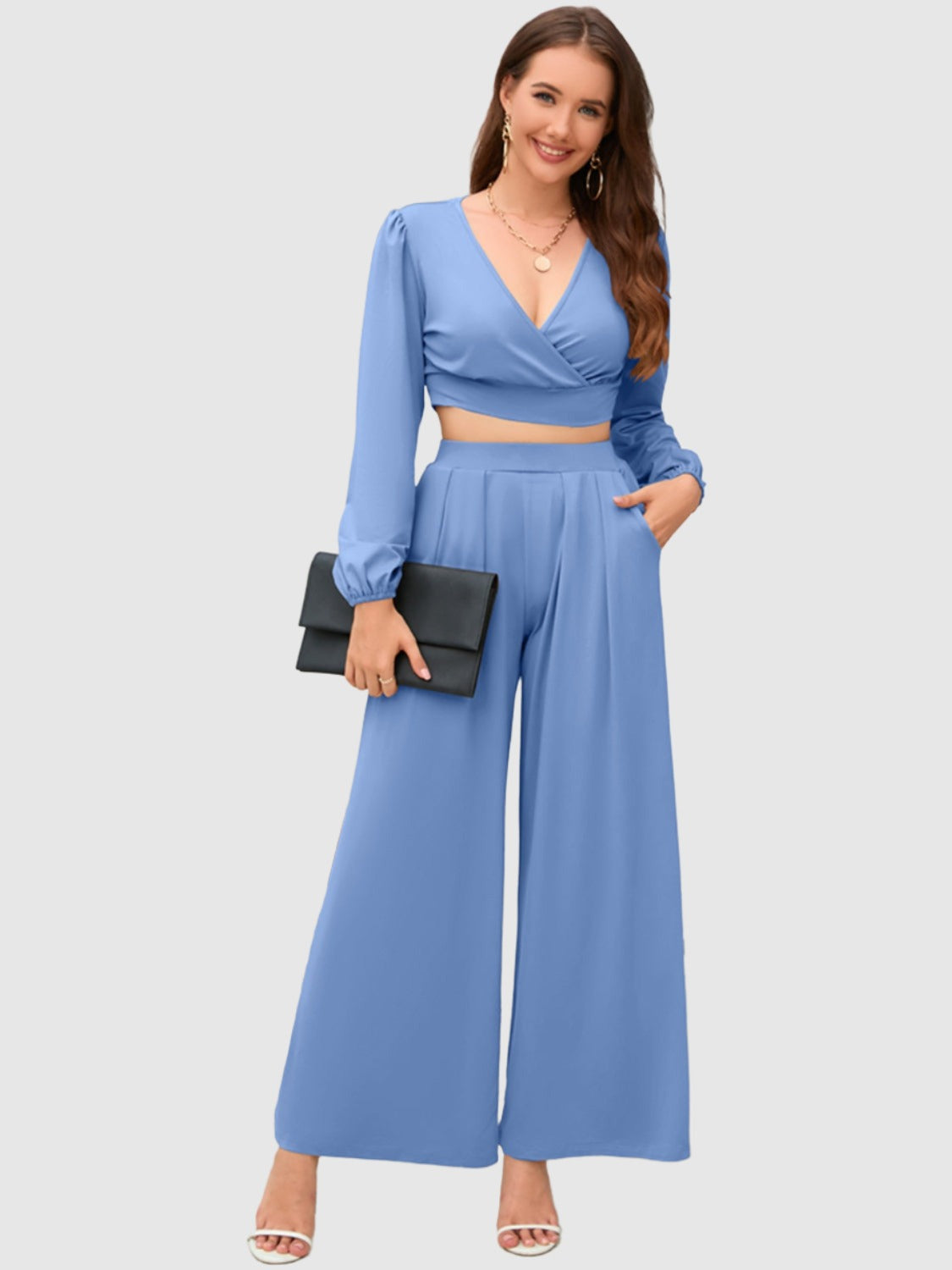 crop top and wide leg pants set