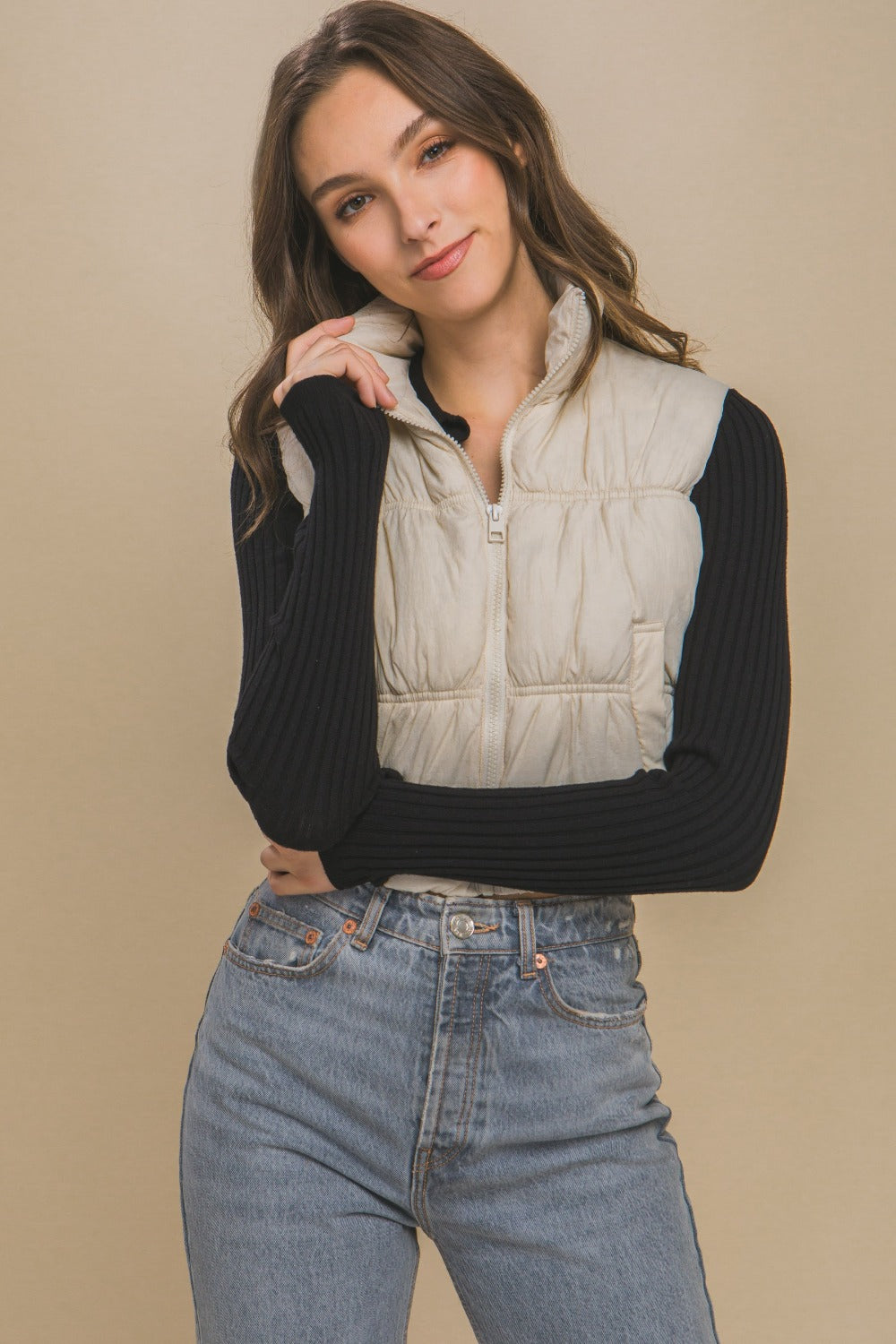 Zip Up Turtleneck Cropped Vest