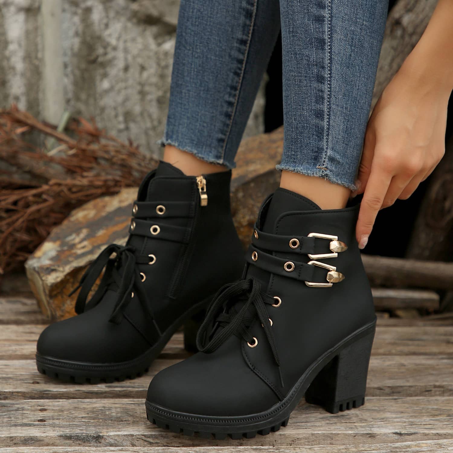 women's chunky heel combat boots