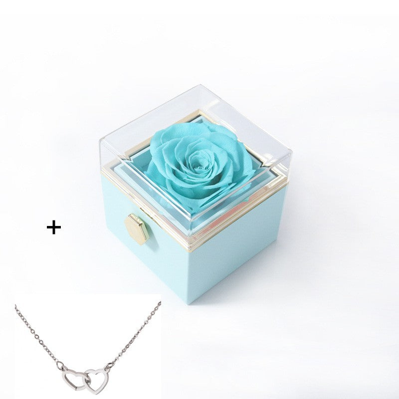 Valentine's Flip Box with Necklace Blue Box with Silver Necklace