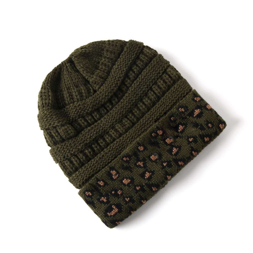 leopard print winter hat Olive Green One Size