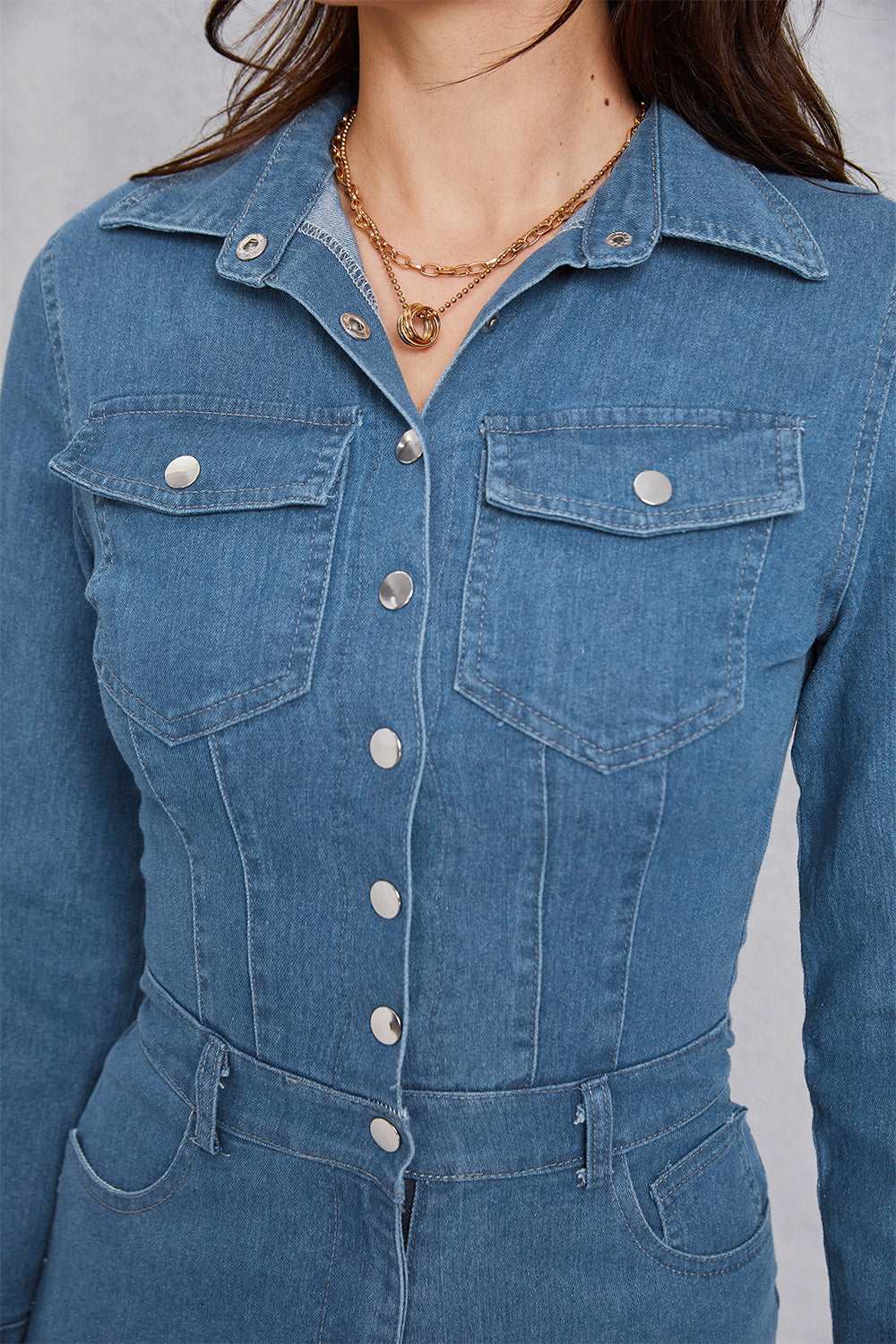 long sleeve denim jumpsuit