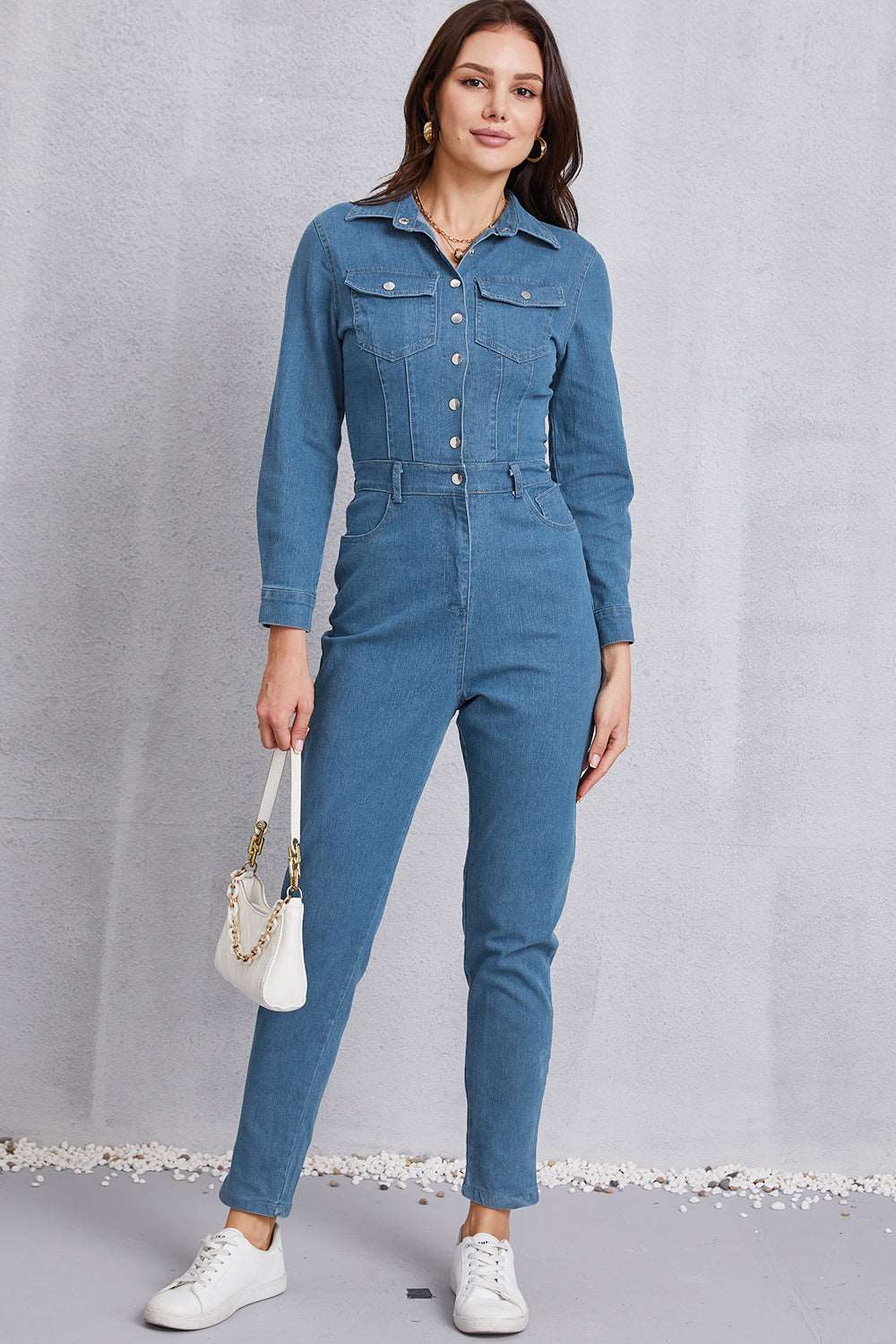 long sleeve denim jumpsuit