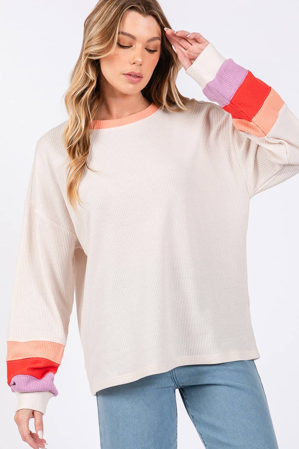 women's waffle knit sweatshirt