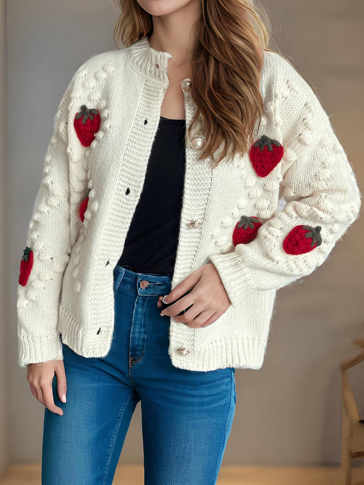 women's strawberry cardigan