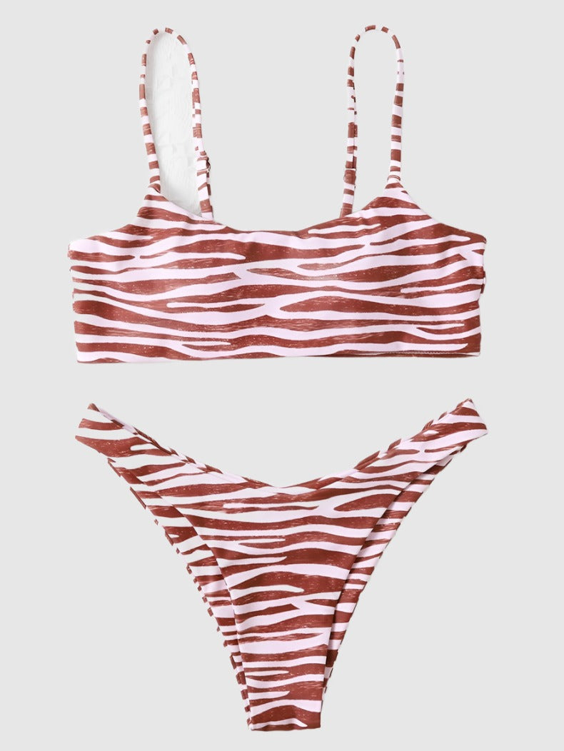 stripe bikini Red