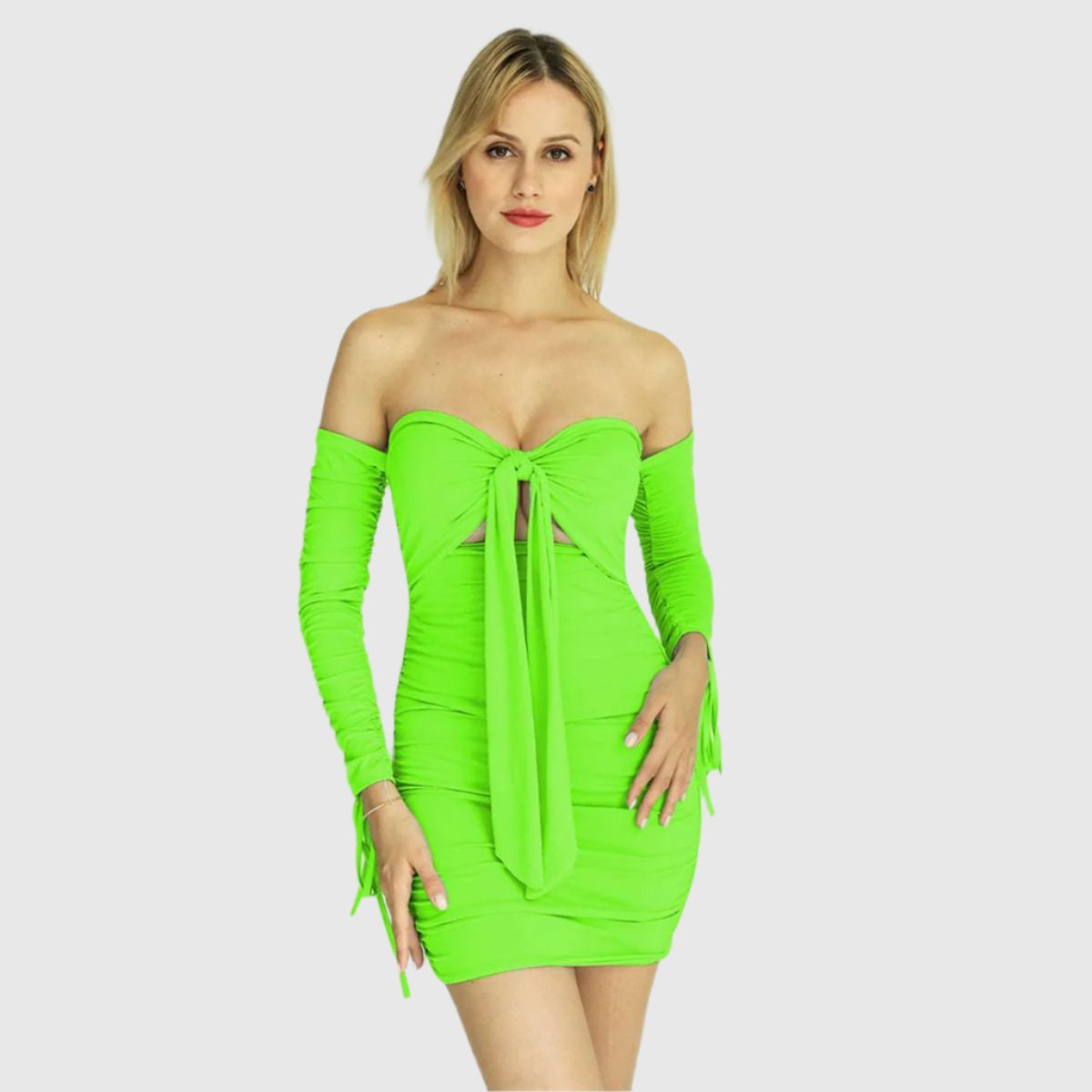 bodycon dress off shoulder fluorescent green