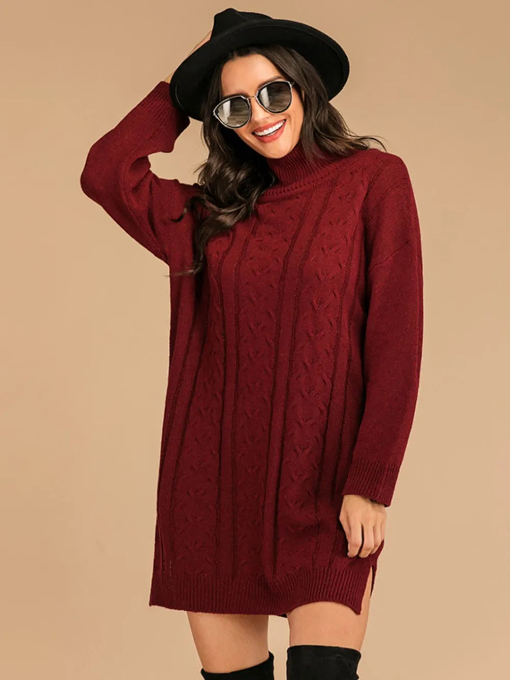 long-sleeve turtleneck mini sweater dress