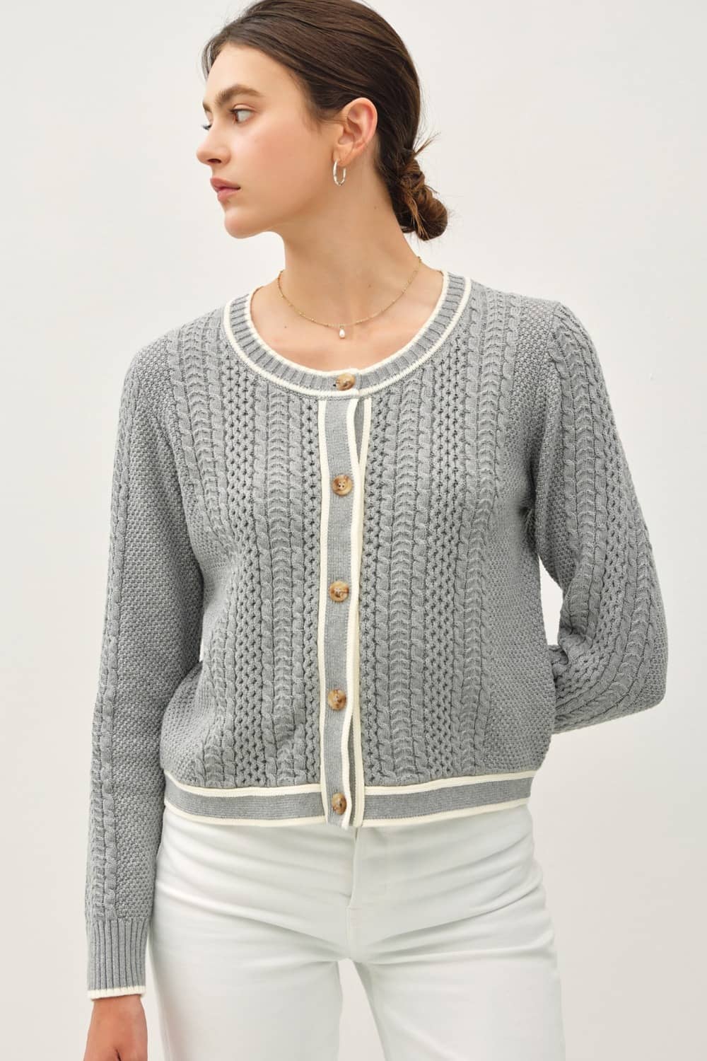 chunky cable knit cardigan women's​