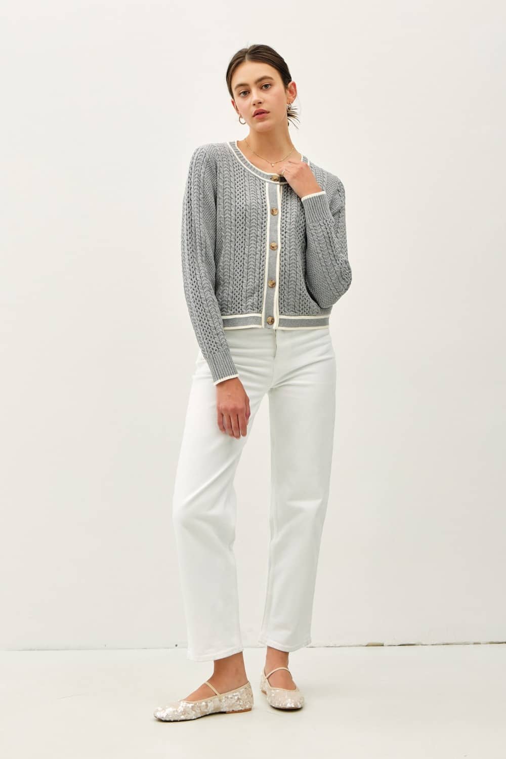 chunky cable knit cardigan women's​