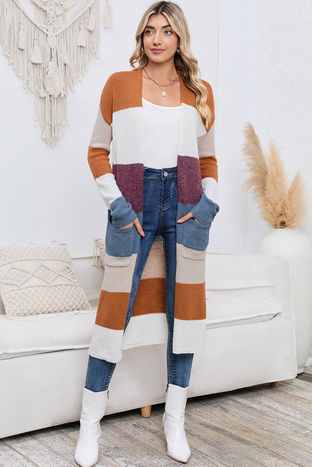 color block long cardigan