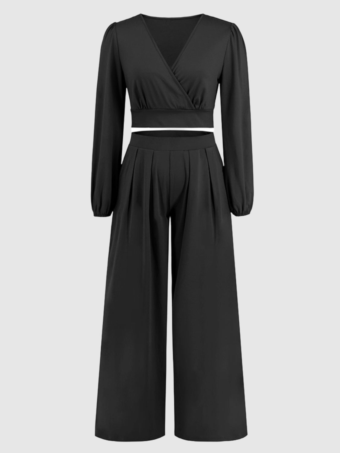 crop top and wide leg pants set black