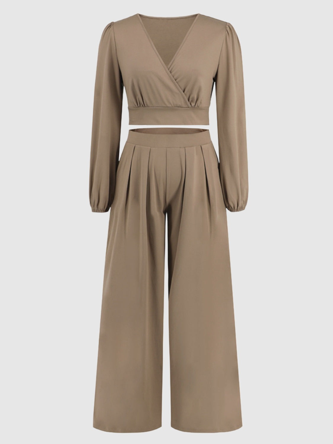 crop top and wide leg pants set khaki