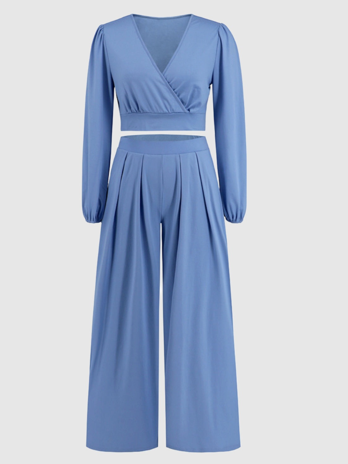 crop top and wide leg pants set blue