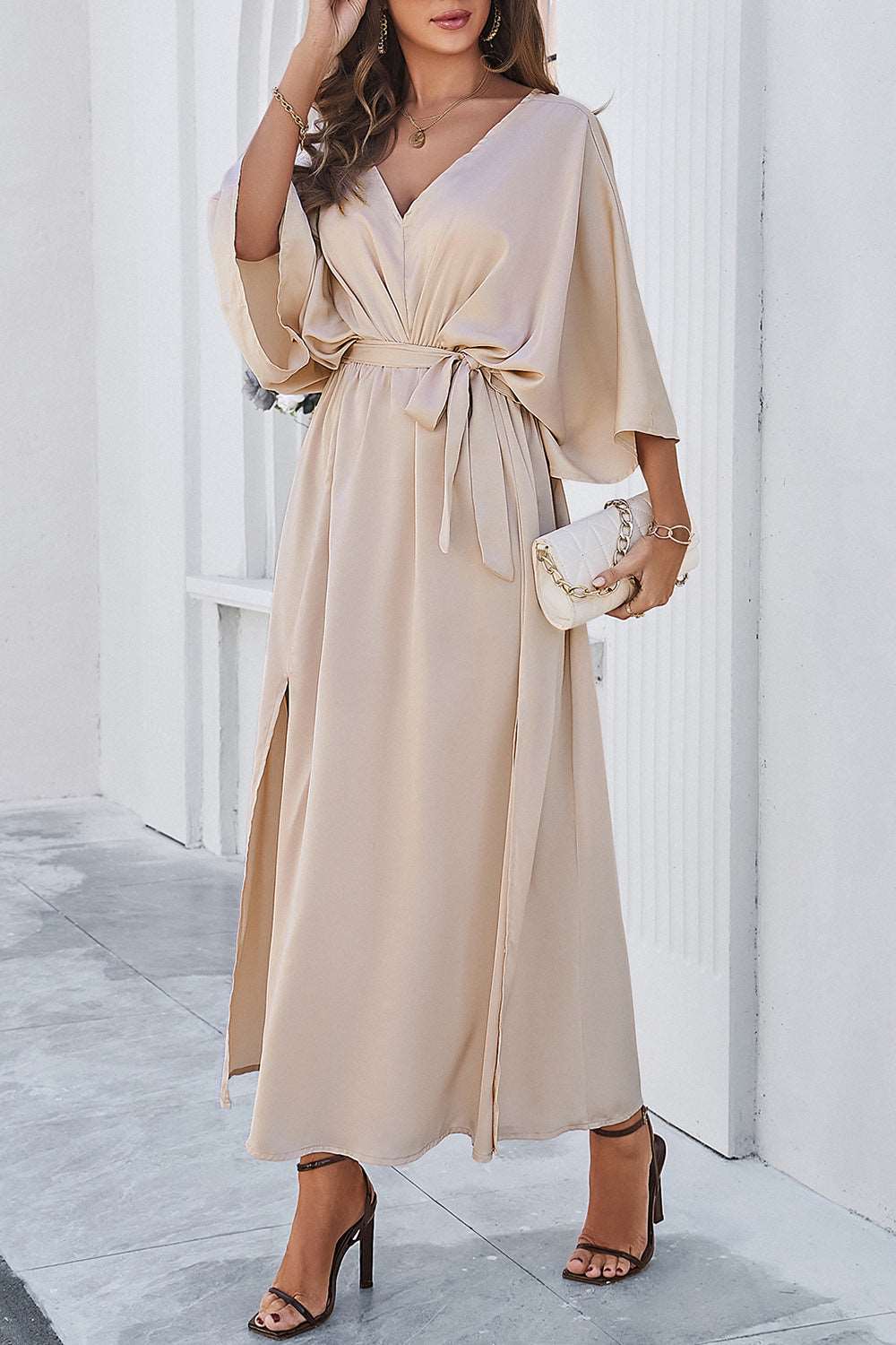 3/4 sleeve dress for wedding guest