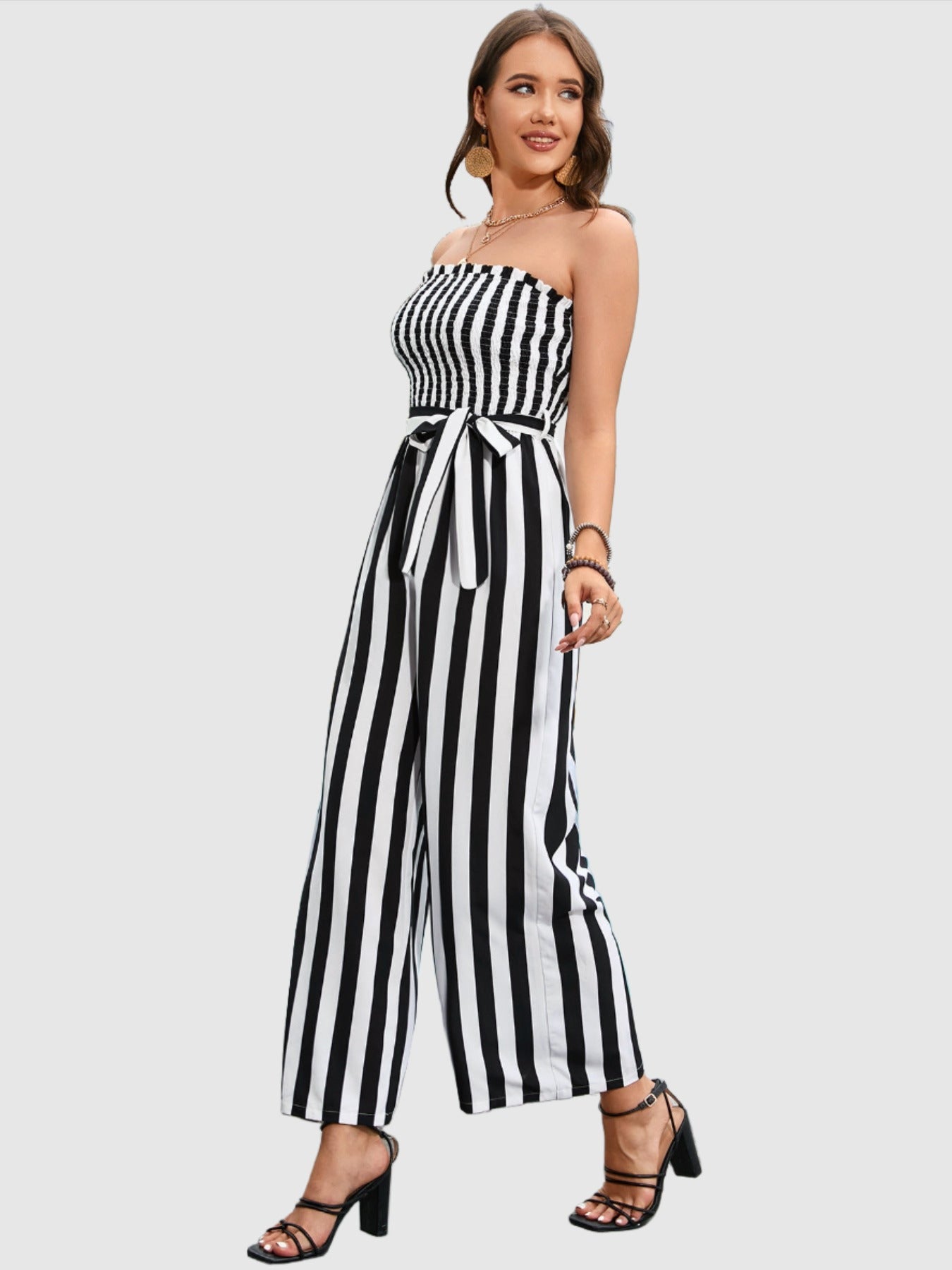 strapless striped jumpsuit