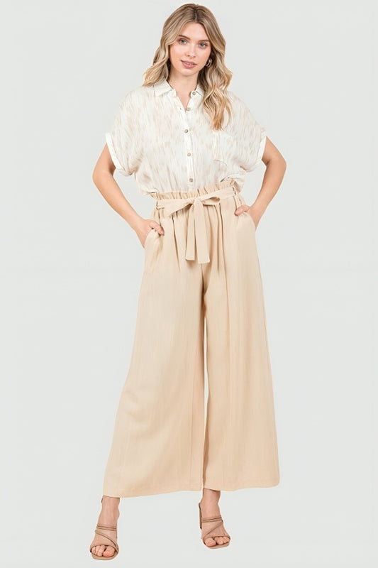 wide leg tie waist pants Natural