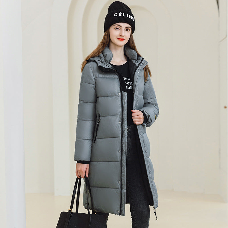 Hooded puffer long coat Grey