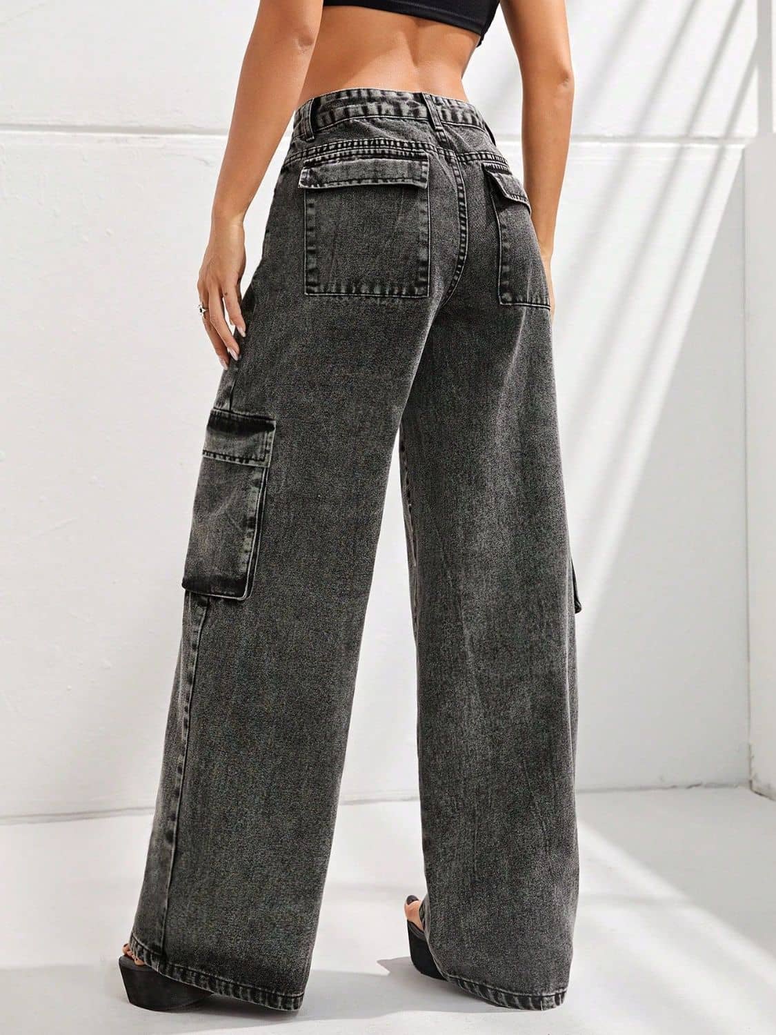 women's wide leg black jeans