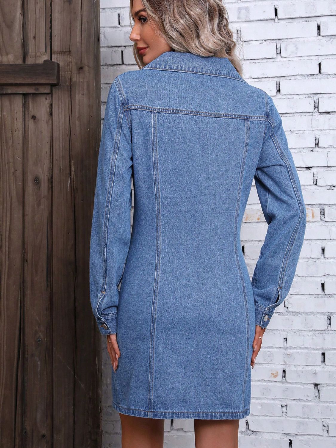 denim button up dress long sleeve