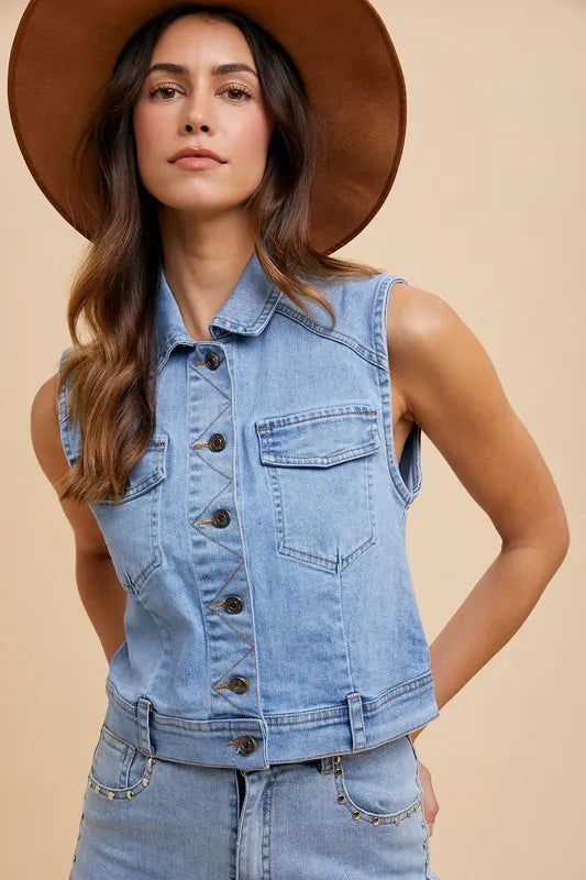 denim vests for womens Blue