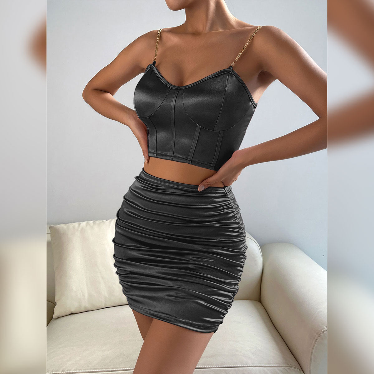 two piece bodycon skirt set