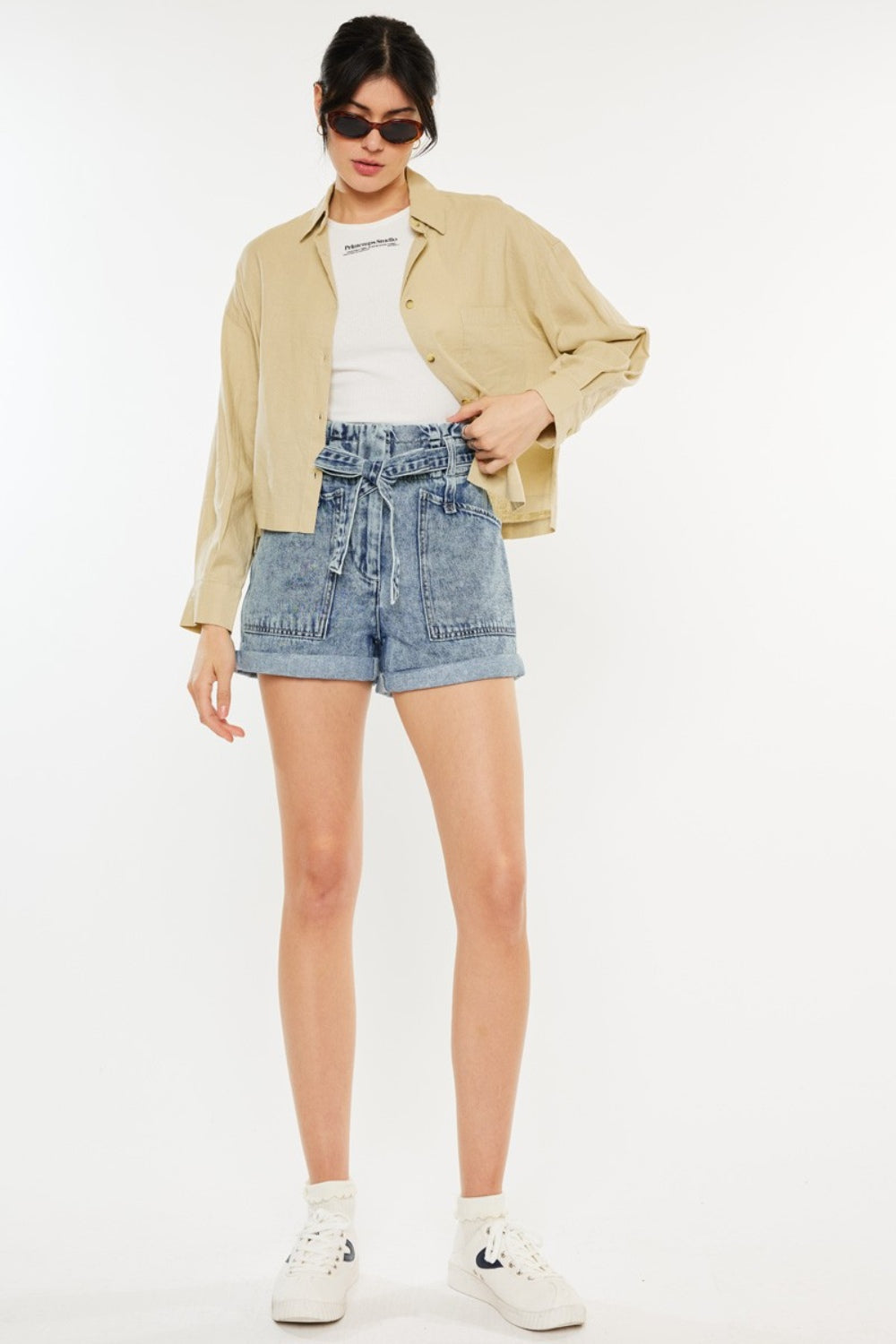 super high waisted jean shorts Light Blue