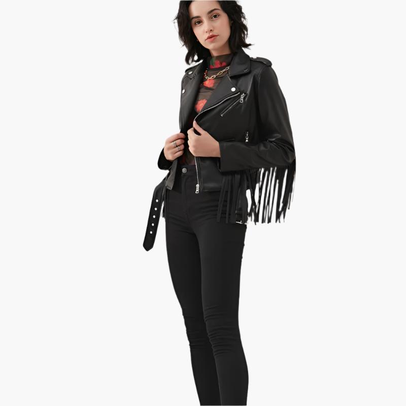 faux leather moto jacket women's Black