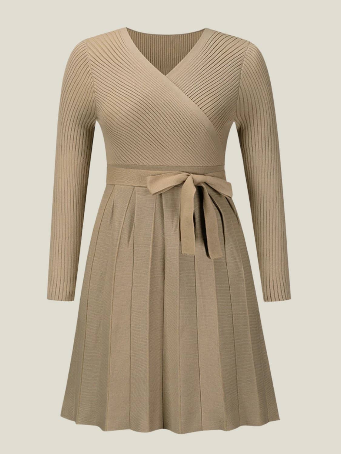 sweater dress tie waist Khaki