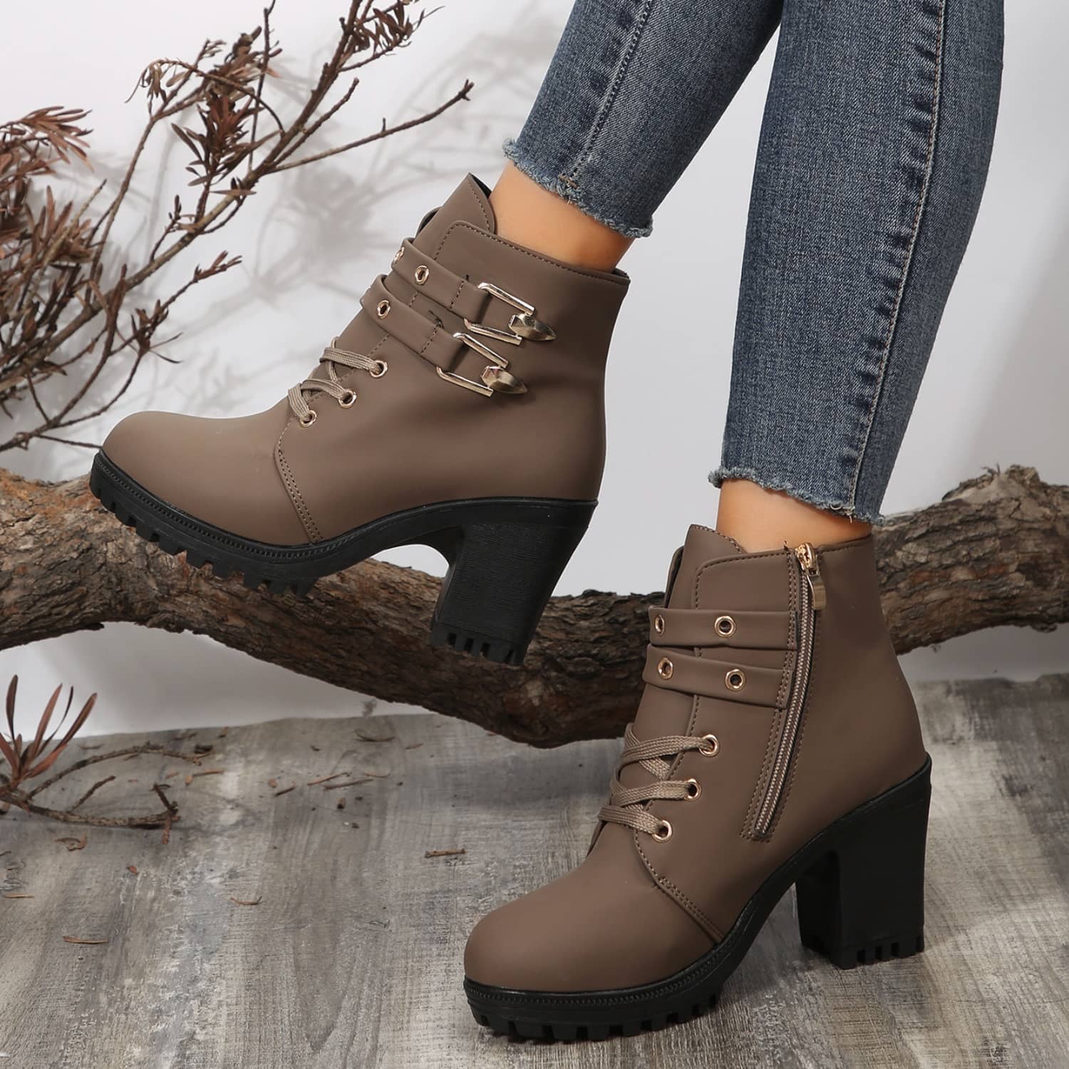 women's chunky heel combat boots