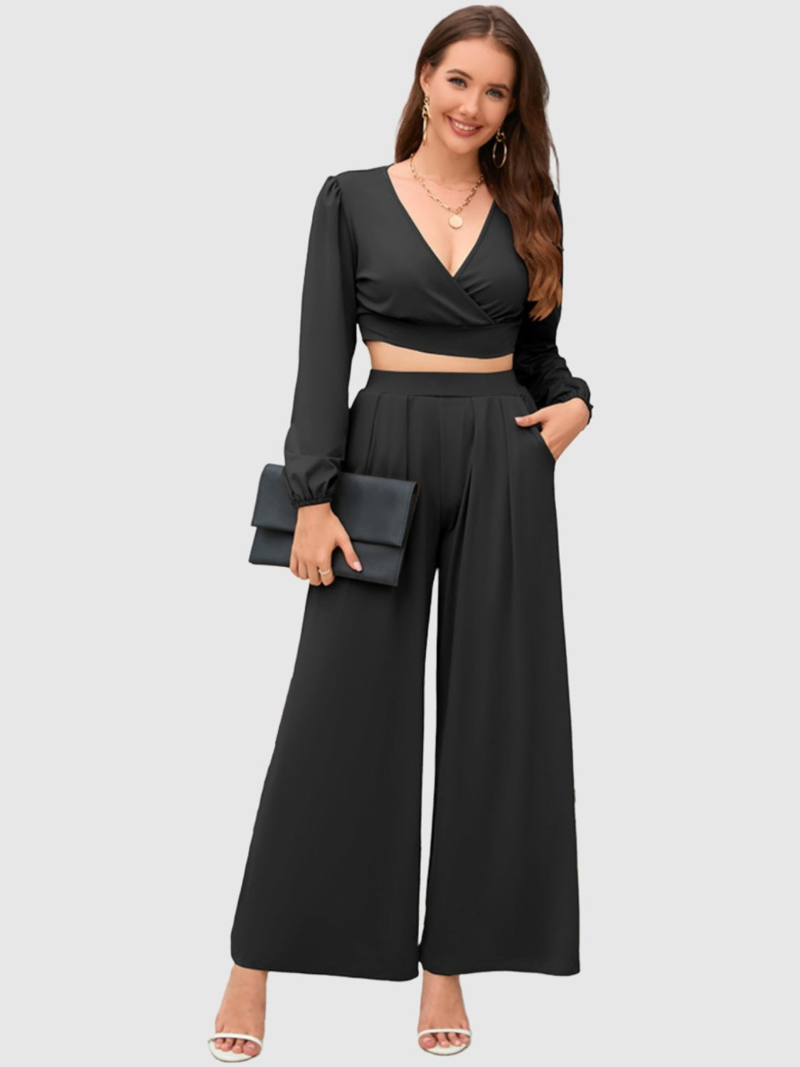 crop top and wide leg pants set