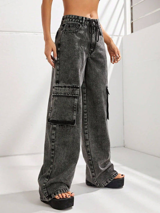 women's wide leg black jeans