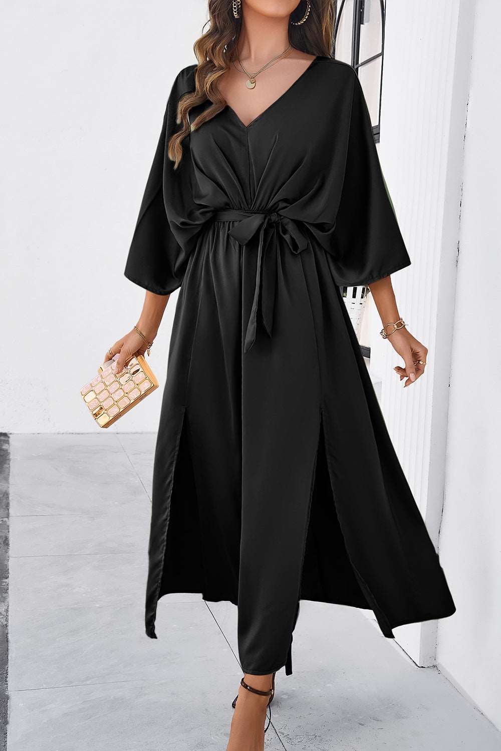 3/4 sleeve dress for wedding guest