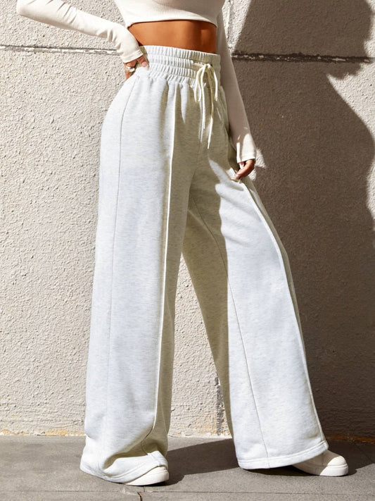 elastic waist wide leg trousers