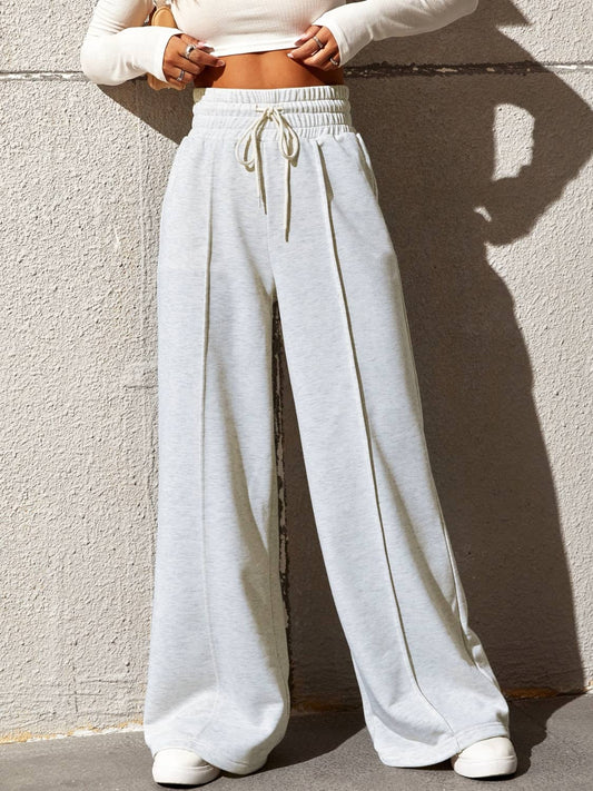 elastic waist wide leg trousers White