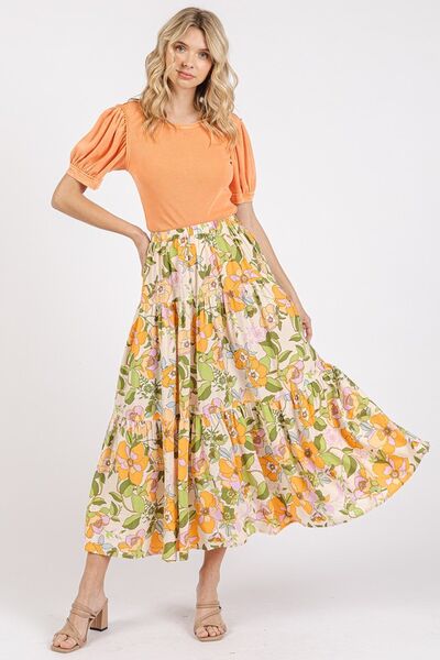 flower summer midi skirt Tangerine