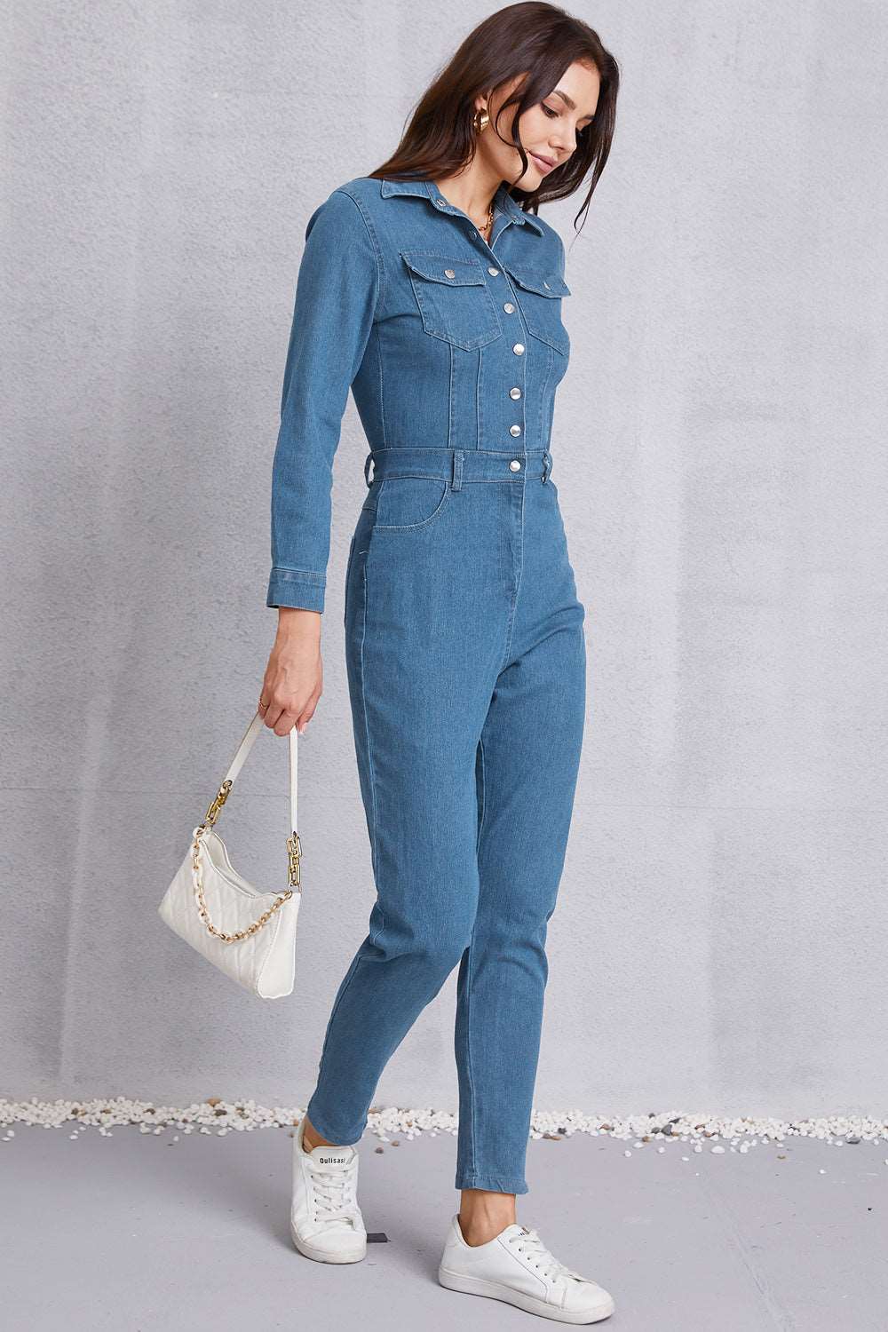 long sleeve denim jumpsuit