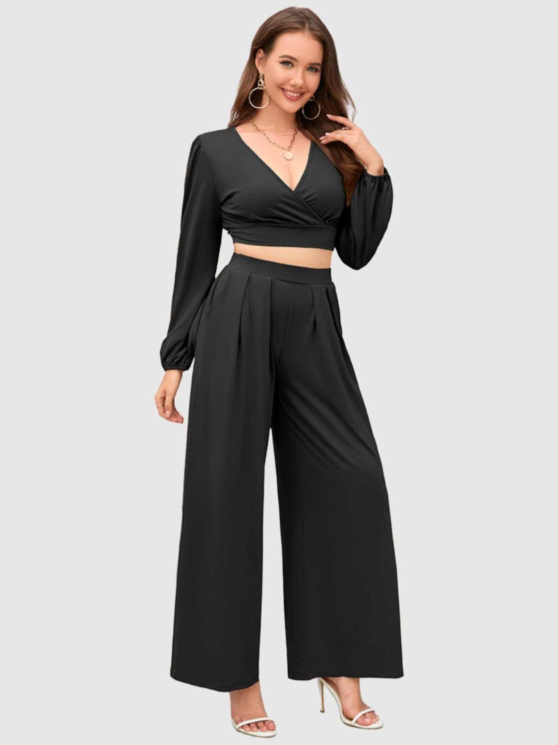 crop top and wide leg pants set